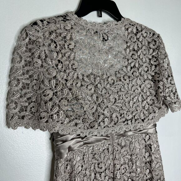 R&M Richards Petite 6P Metallic Lace Flower Dress with Satin Sash - Picture 9 of 12